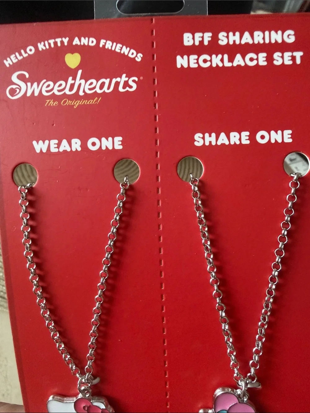 Hello Kitty Sweethearts Pink and Red BFF Sharing Necklace Set